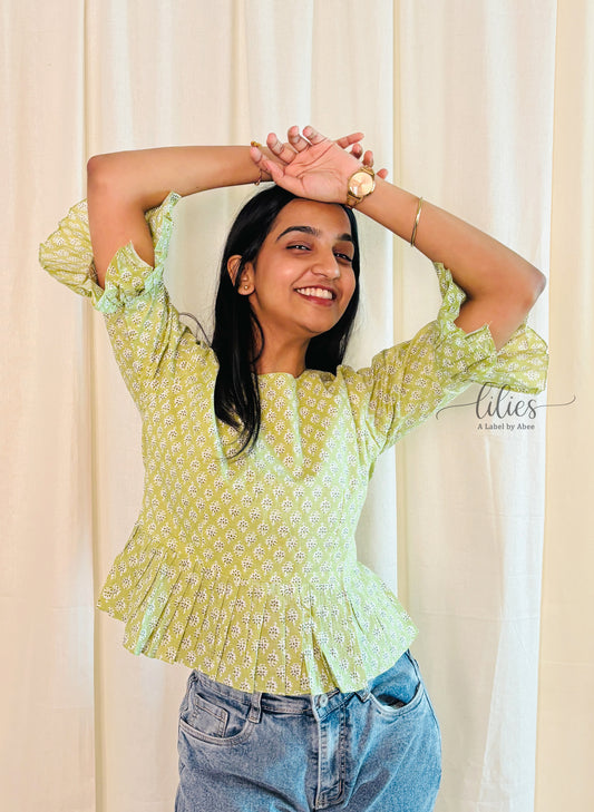 Mint Bloom Peplum Top