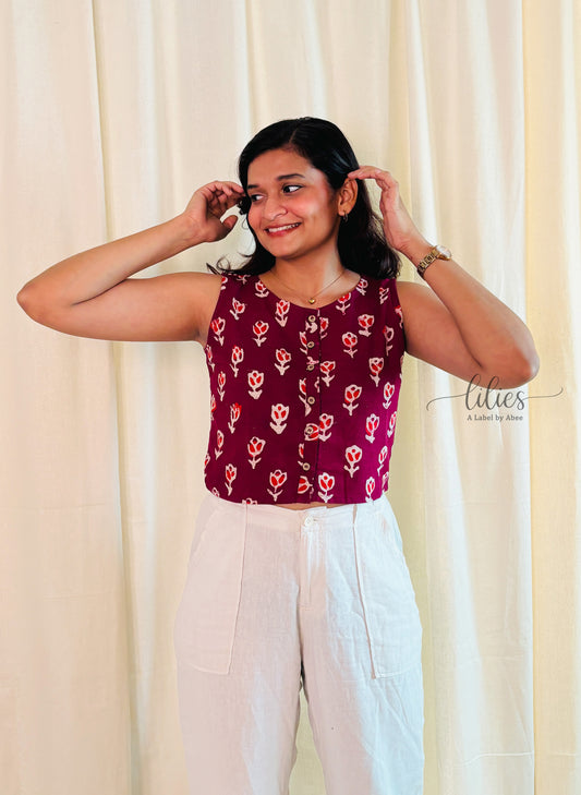Scarlet Buttoned Crop Top